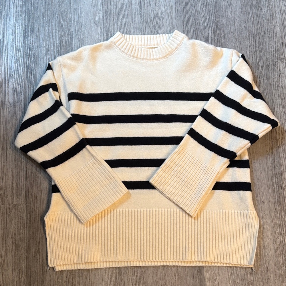 Striped Cream and Black Sweater